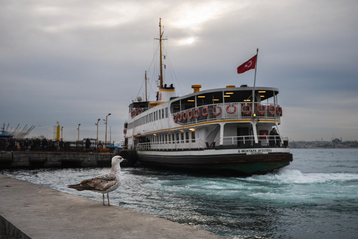 Na costa de Kad?k�y, o ritmo abranda. As pessoas re�nem-se para apreciar o p�r do sol, param para conversar com os amigos ou simplesmente param para observar os ferries que atravessam o B�sforo. Nikon Z50II e NIKKOR Z DX 16-50mm f/2.8 VR.